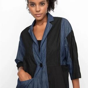Ozai N Ku Crinkle Patchwork Shirt Jacket in Denim